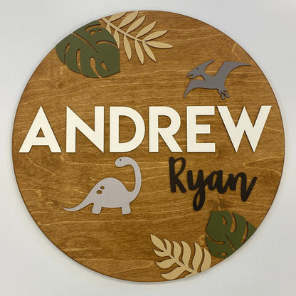 Sugar + Maple Round Personalized Name Sign | Dinosaur - Twinkle Twinkle Little One