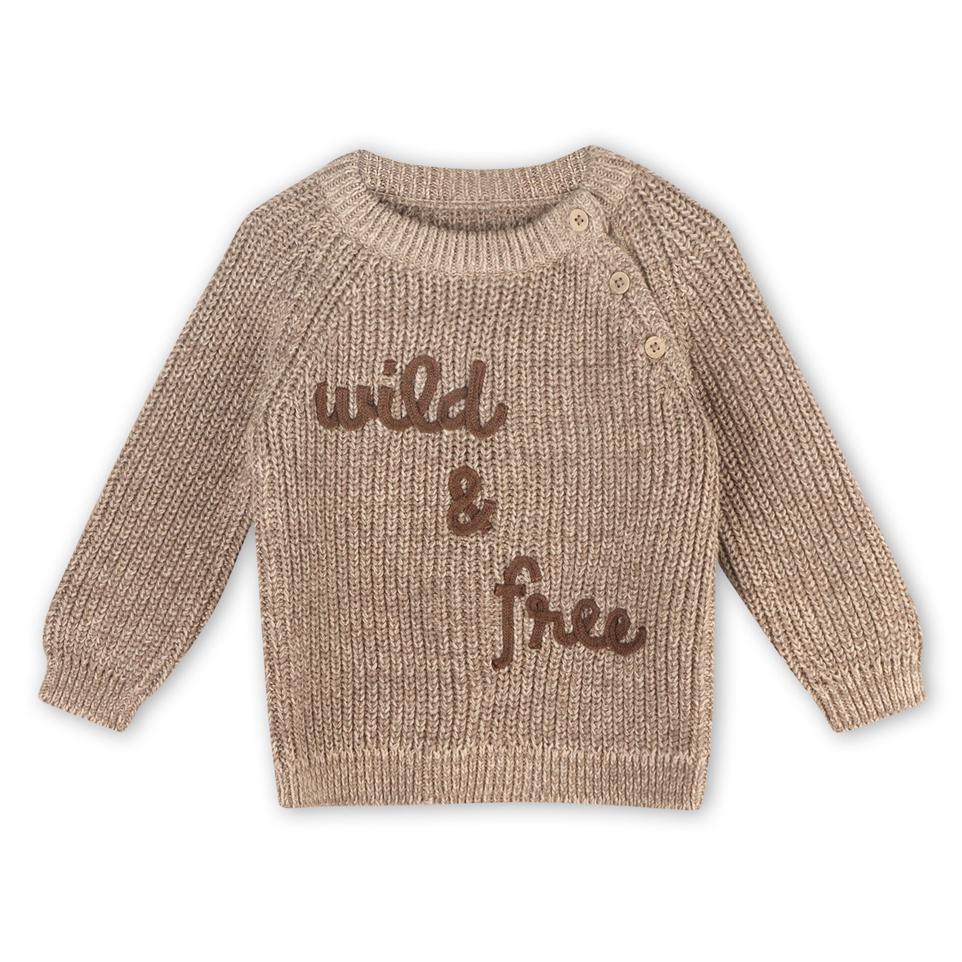 Wild & Free Embroidered Chunky Knit Baby Pullover Sweater & Pant Set - Cocoa Heather