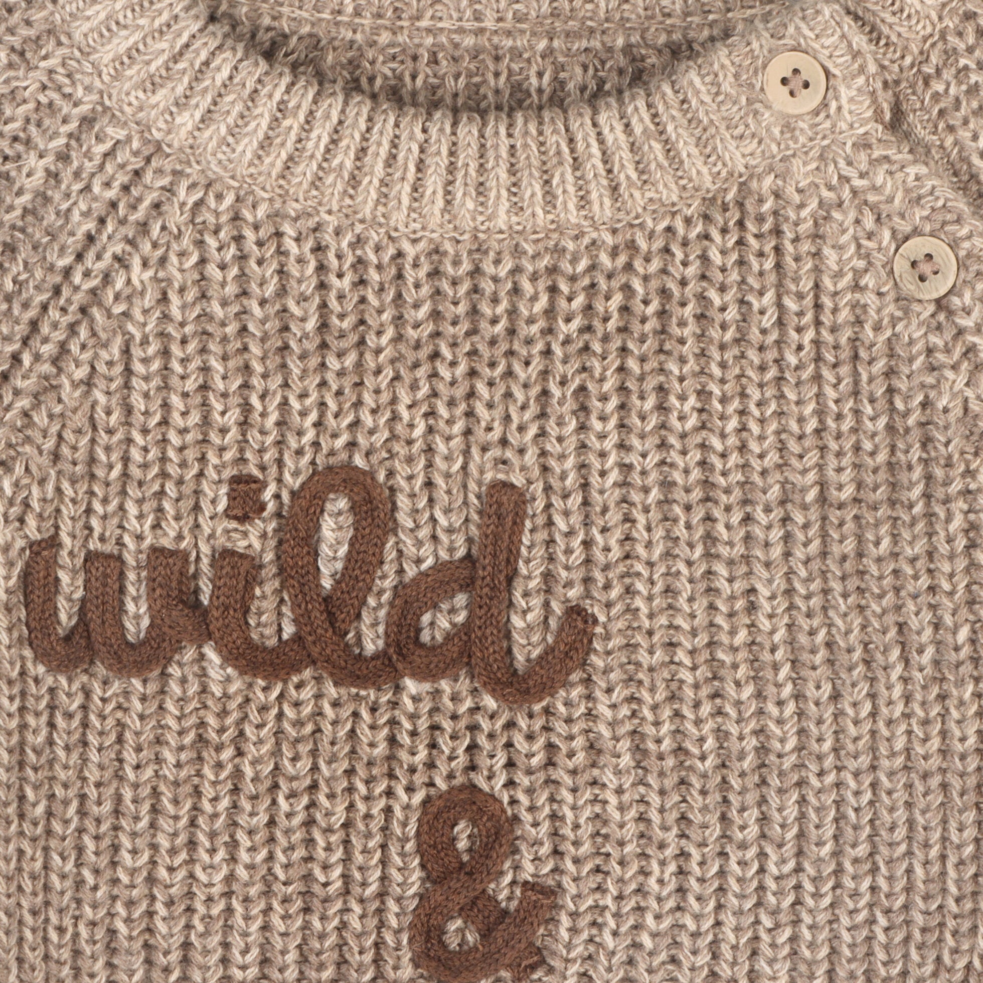 Wild & Free Embroidered Chunky Knit Baby Pullover Sweater & Pant Set - Cocoa Heather - 0