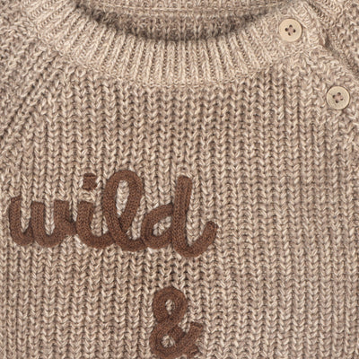 Wild & Free Embroidered Chunky Knit Baby Pullover Sweater & Pant Set - Cocoa Heather - Twinkle Twinkle Little One
