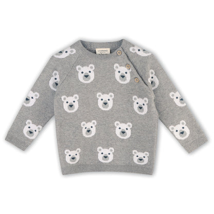 Bear Jacquard Knit Baby Raglan Pullover Sweater & Pant Set - Heather Grey - Twinkle Twinkle Little One