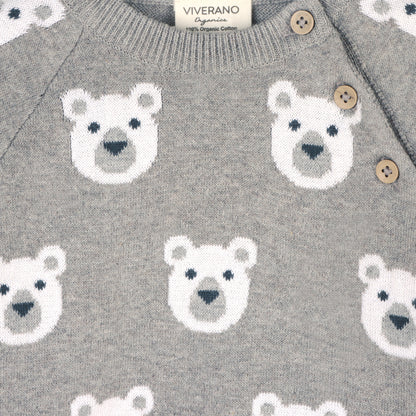 Bear Jacquard Knit Baby Raglan Pullover Sweater & Pant Set - Heather Grey - Twinkle Twinkle Little One
