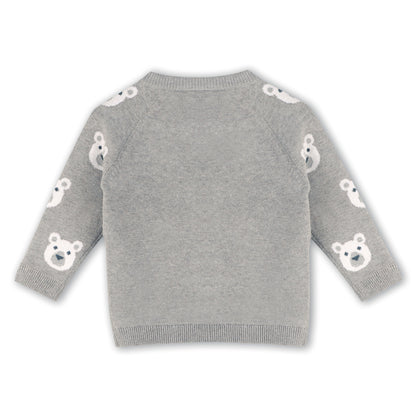 Bear Jacquard Knit Baby Raglan Pullover Sweater & Pant Set - Heather Grey - Twinkle Twinkle Little One