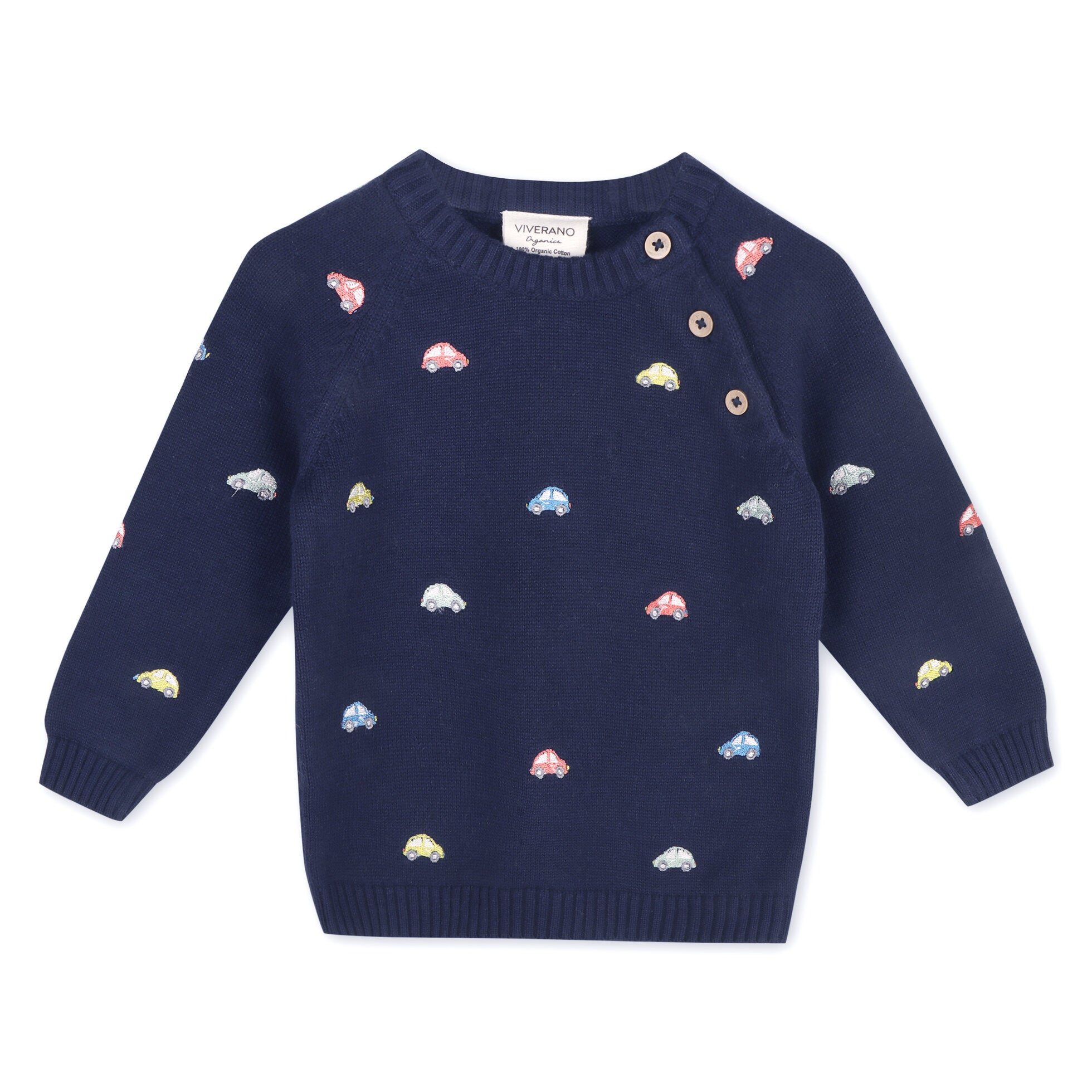 Mini Cars Embroidered Raglan Baby Pullover Sweater & Pant Set - Navy