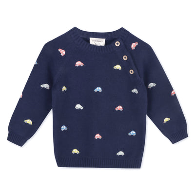 Mini Cars Embroidered Raglan Baby Pullover Sweater & Pant Set - Navy - Twinkle Twinkle Little One