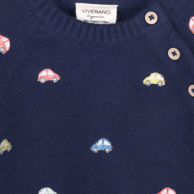 Mini Cars Embroidered Raglan Baby Pullover Sweater & Pant Set - Navy - Twinkle Twinkle Little One