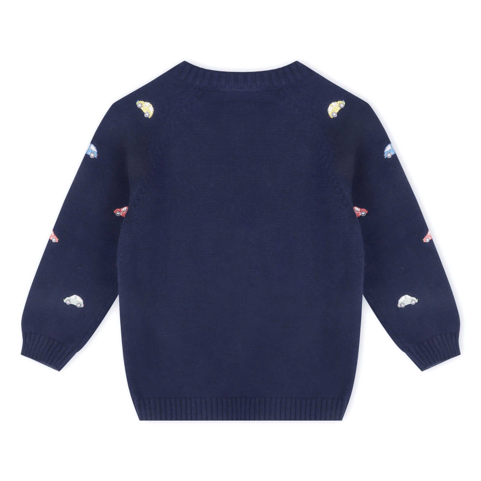 Mini Cars Embroidered Raglan Baby Pullover Sweater & Pant Set - Navy