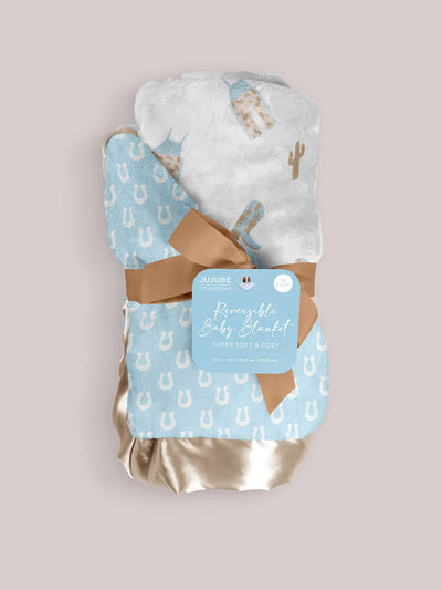 ULTRA-SOFT THICK REVERSIBLE BABY BLANKET - HOWDY PARTNER BLUE - Twinkle Twinkle Little One