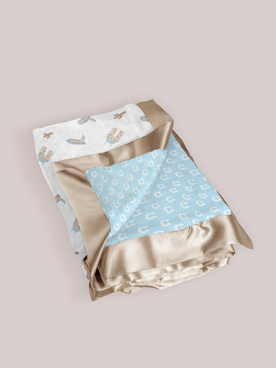 ULTRA-SOFT THICK REVERSIBLE BABY BLANKET - HOWDY PARTNER BLUE - Twinkle Twinkle Little One