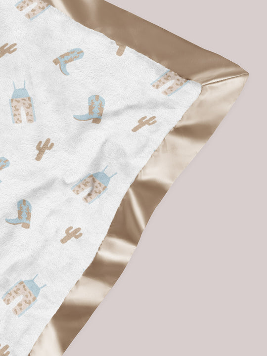 ULTRA-SOFT THICK REVERSIBLE BABY BLANKET - HOWDY PARTNER BLUE - Twinkle Twinkle Little One
