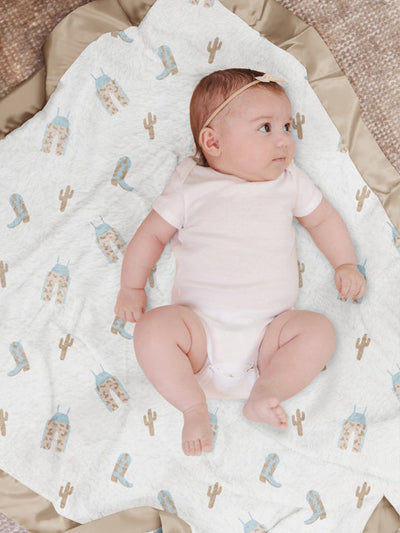 ULTRA-SOFT THICK REVERSIBLE BABY BLANKET - HOWDY PARTNER BLUE - Twinkle Twinkle Little One