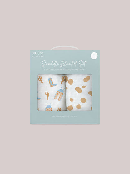 2-PACK SQUARE SWADDLE BLANKET SET - HOWDY PARTNER BLUE - Twinkle Twinkle Little One