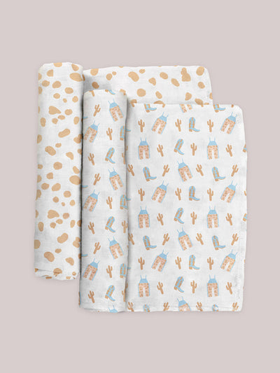 2-PACK SQUARE SWADDLE BLANKET SET - HOWDY PARTNER BLUE - Twinkle Twinkle Little One