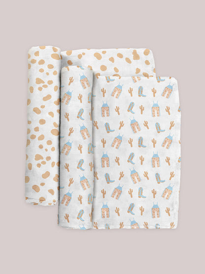 2-PACK SQUARE SWADDLE BLANKET SET - HOWDY PARTNER BLUE - Twinkle Twinkle Little One