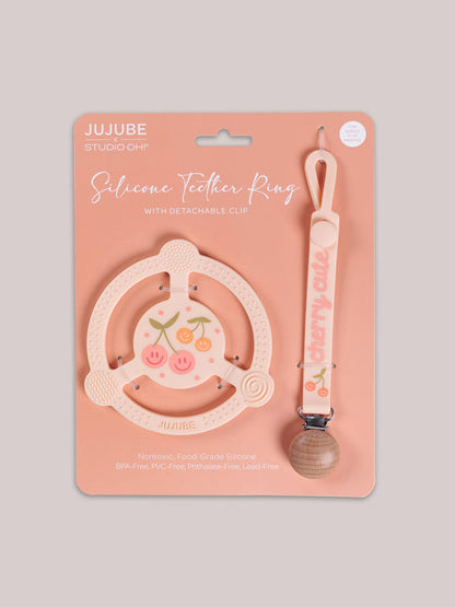 SILICONE TEETHER RING & DETACHABLE CLIP - CHERRY CUTE BY DOODLE BY MEG - Twinkle Twinkle Little One