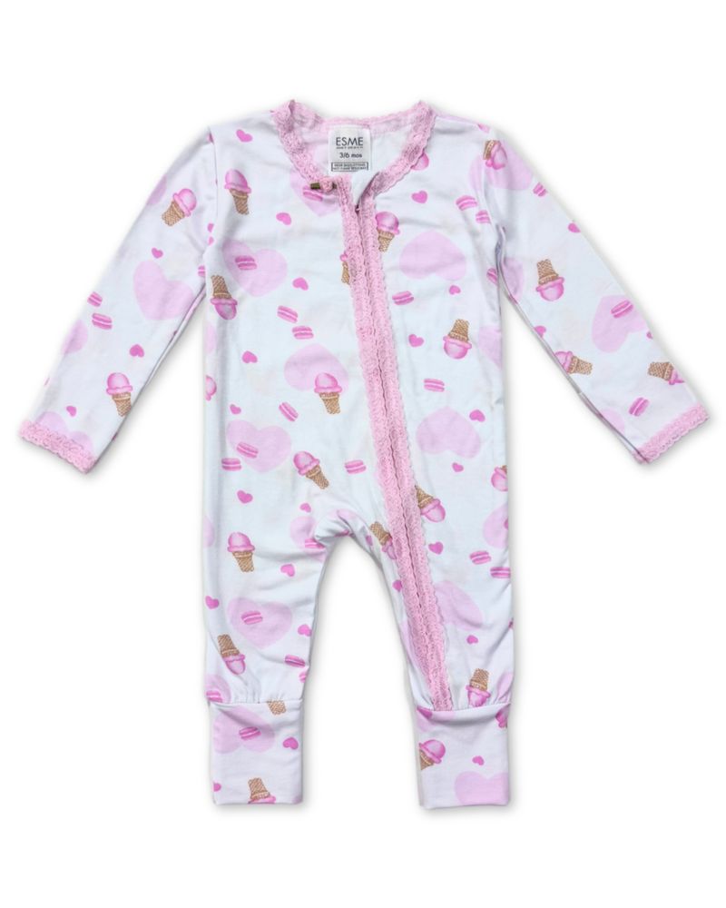Sweet Ice Cream Lace Trim Flip-Footie - Twinkle Twinkle Little One