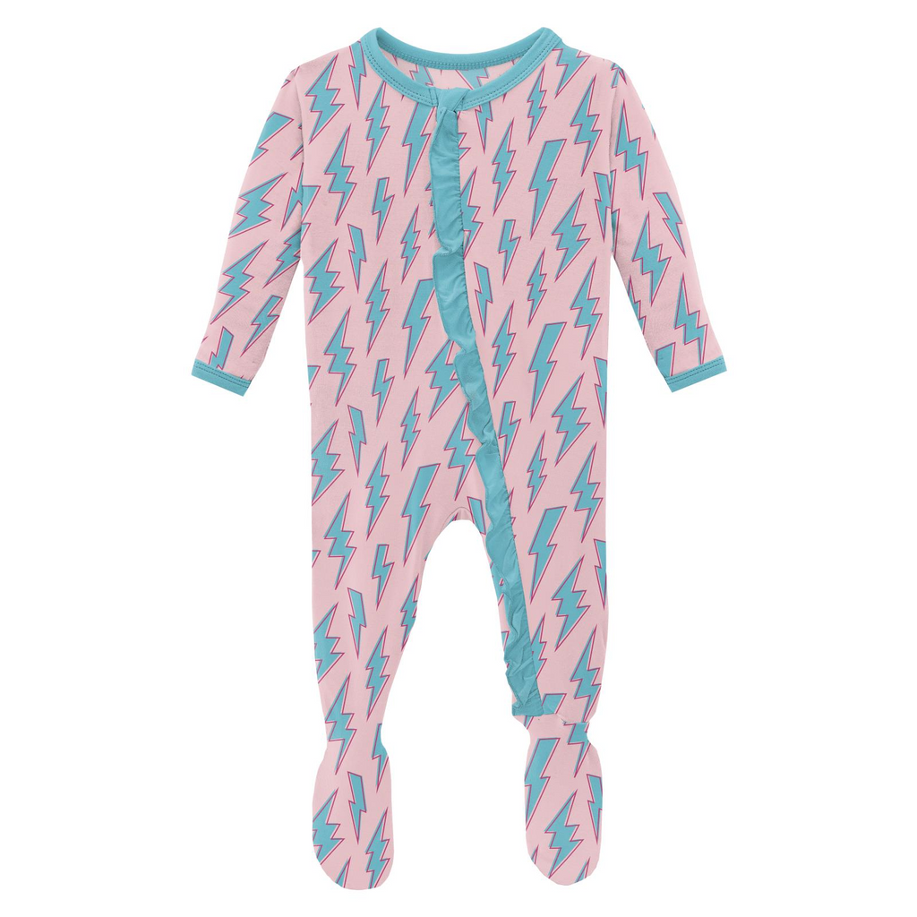 Kickee Pants - Print Classic Ruffle Footie with Zipper - Lotus Lightning