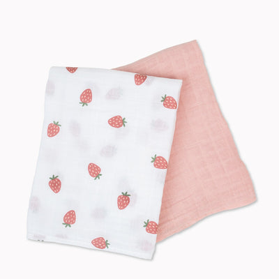 Lulujo Cotton Swaddles - Strawberries & Pink - Twinkle Twinkle Little One