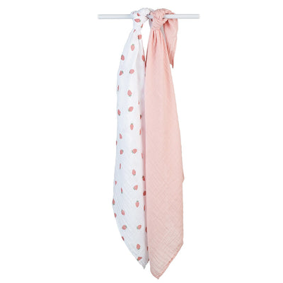 Lulujo Cotton Swaddles - Strawberries & Pink - Twinkle Twinkle Little One