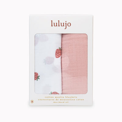 Lulujo Cotton Swaddles - Strawberries & Pink - Twinkle Twinkle Little One