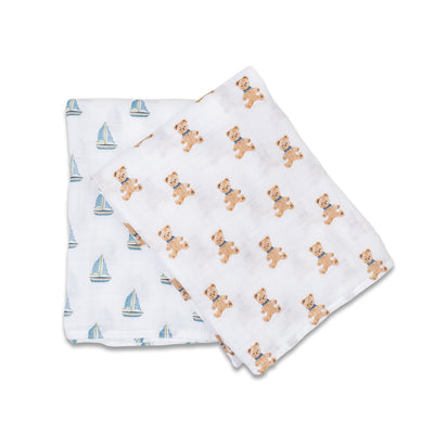 Lulujo Cotton Swaddles - VINTAGE TEDDY BEARS & SAILBOATS - Twinkle Twinkle Little One