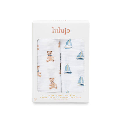 Lulujo Cotton Swaddles - VINTAGE TEDDY BEARS & SAILBOATS - Twinkle Twinkle Little One