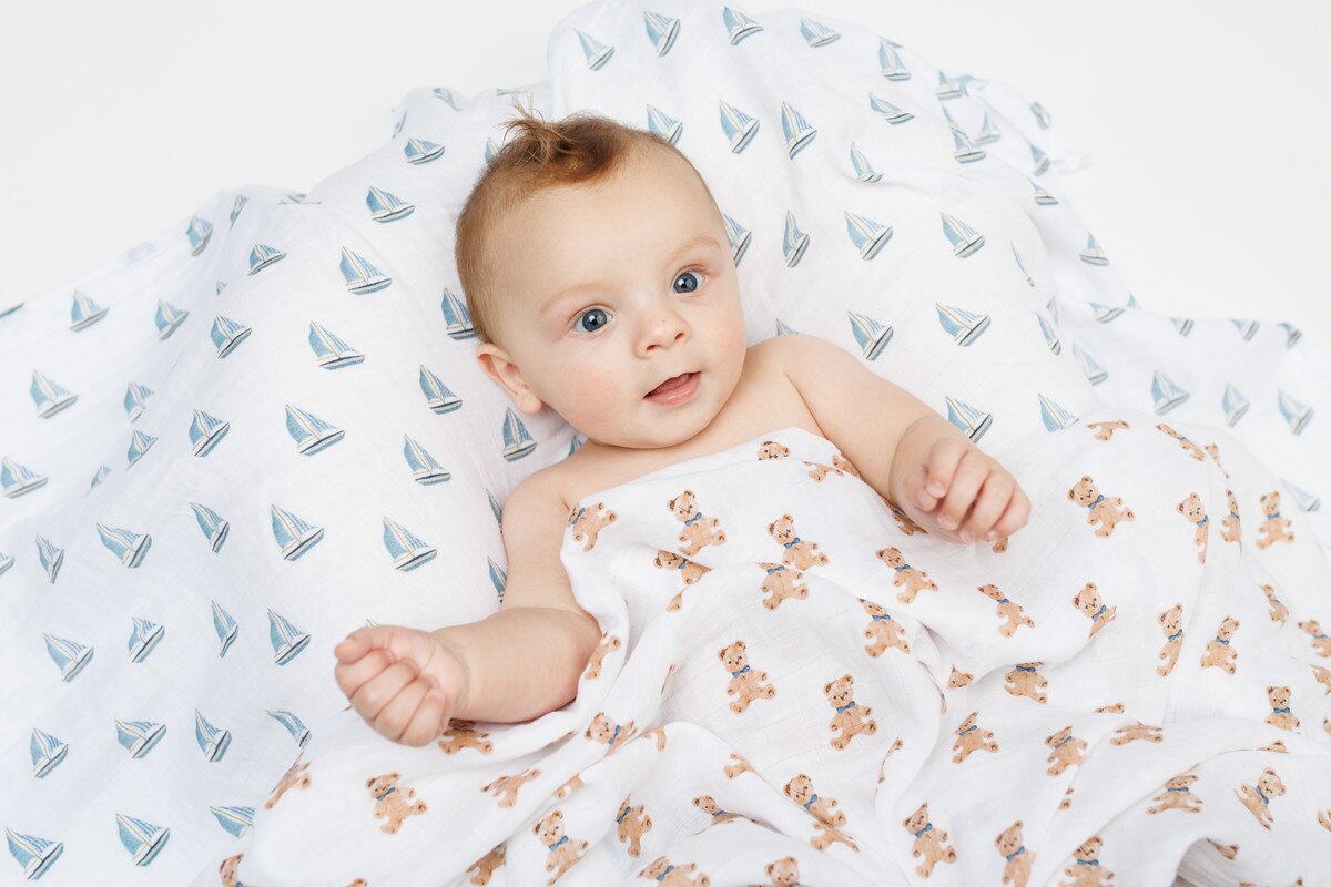 Lulujo Cotton Swaddles - VINTAGE TEDDY BEARS & SAILBOATS - Twinkle Twinkle Little One