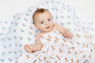 Lulujo Cotton Swaddles - VINTAGE TEDDY BEARS & SAILBOATS - Twinkle Twinkle Little One