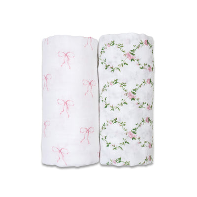 Lulujo Cotton Swaddles - Bows & Rose Trellis - Twinkle Twinkle Little One