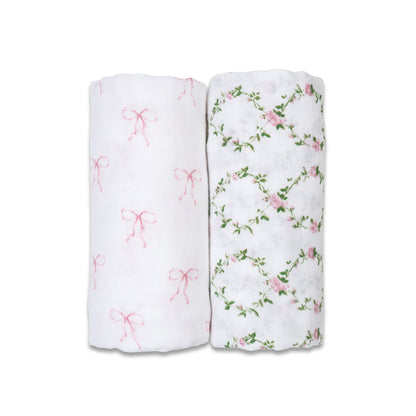 Lulujo Cotton Swaddles - Bows & Rose Trellis - Twinkle Twinkle Little One