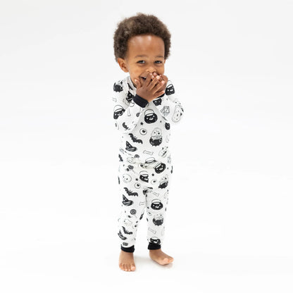Long Sleeve Loungewear Set - Black And White Halloween - Twinkle Twinkle Little One