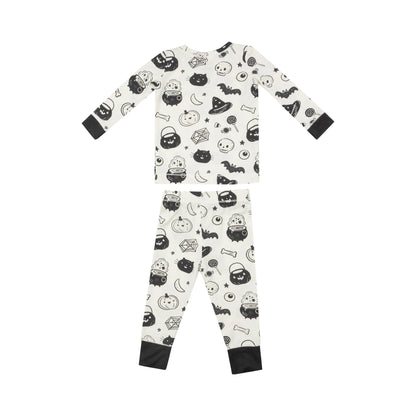 Long Sleeve Loungewear Set - Black And White Halloween - Twinkle Twinkle Little One