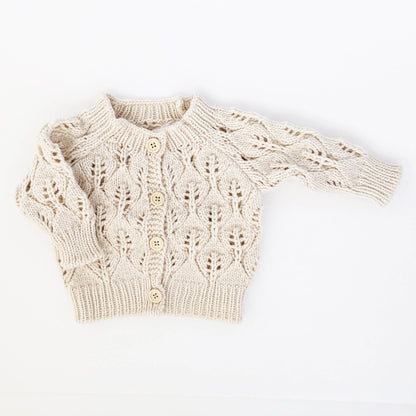 Leaf Lace Hand Knit Cardigan Sweater Natural - Twinkle Twinkle Little One