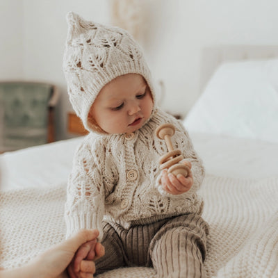 Leaf Lace Hand Knit Cardigan Sweater Natural - Twinkle Twinkle Little One