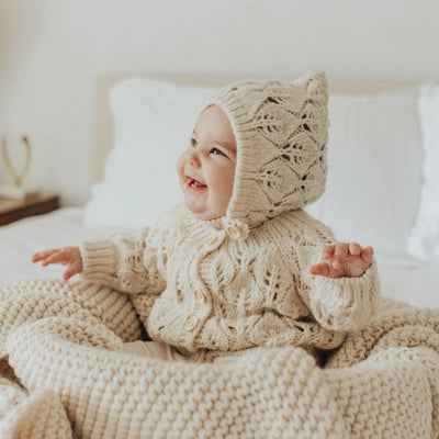 Leaf Lace Hand Knit Cardigan Sweater Natural - Twinkle Twinkle Little One