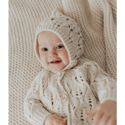Leaf Lace Hand Knit Cardigan Sweater Natural - Twinkle Twinkle Little One