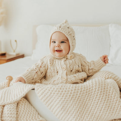 Leaf Lace Hand Knit Cardigan Sweater Natural - Twinkle Twinkle Little One