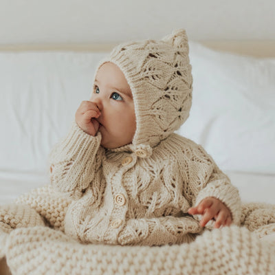 Leaf Lace Hand Knit Cardigan Sweater Natural - Twinkle Twinkle Little One