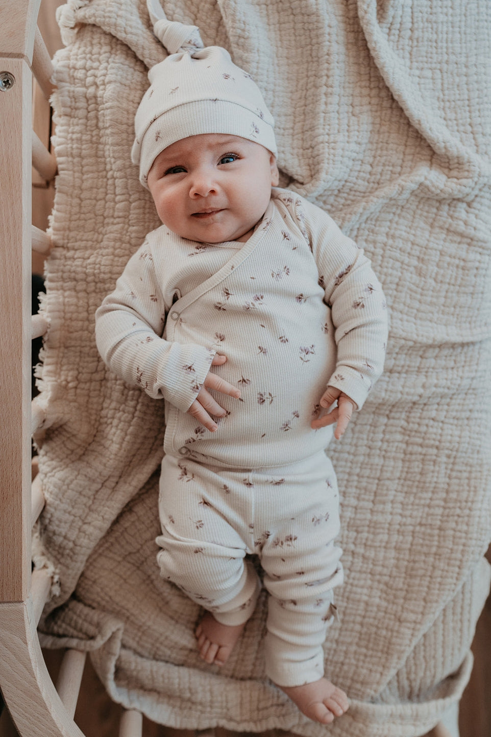 Lilac Flowers Hat, Wrap Top, & Pant Set - Newborn - Twinkle Twinkle Little One