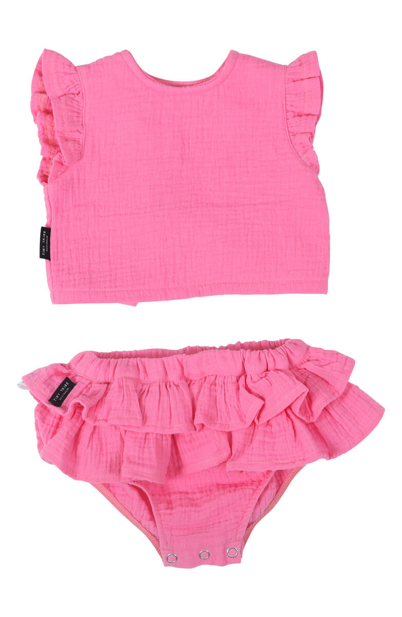 Linen Ruffle Set - Hot Pink - Twinkle Twinkle Little One