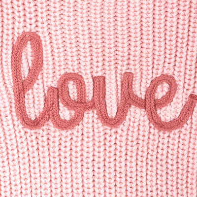Love Embroidered Chunky Knit Baby Pullover Sweater & Pant Set - Blush Pink & Berry - Twinkle Twinkle Little One