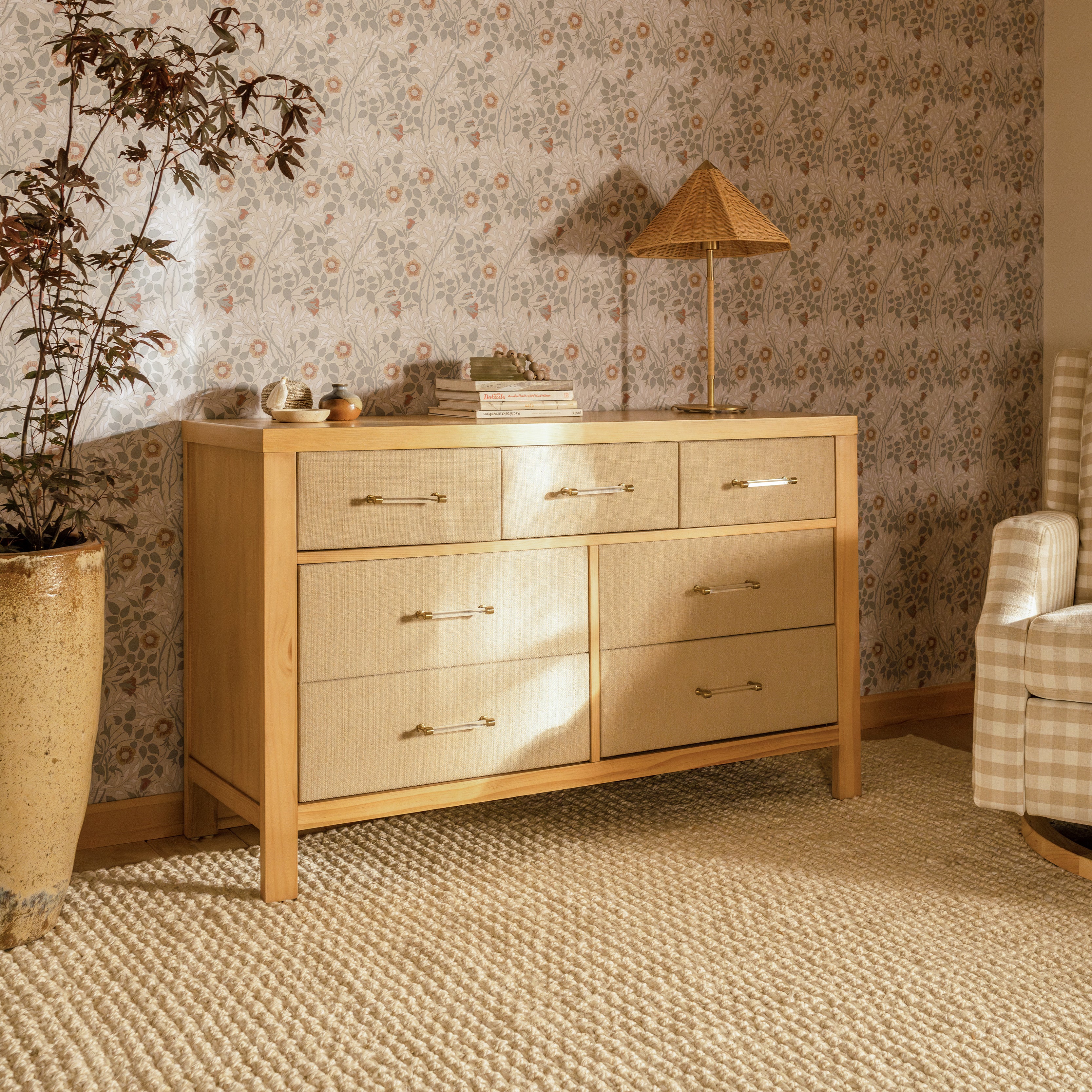 Eloise 7-Drawer Assembled Dresser - Honey and Performance Sand Eco-Weave - Twinkle Twinkle Little One