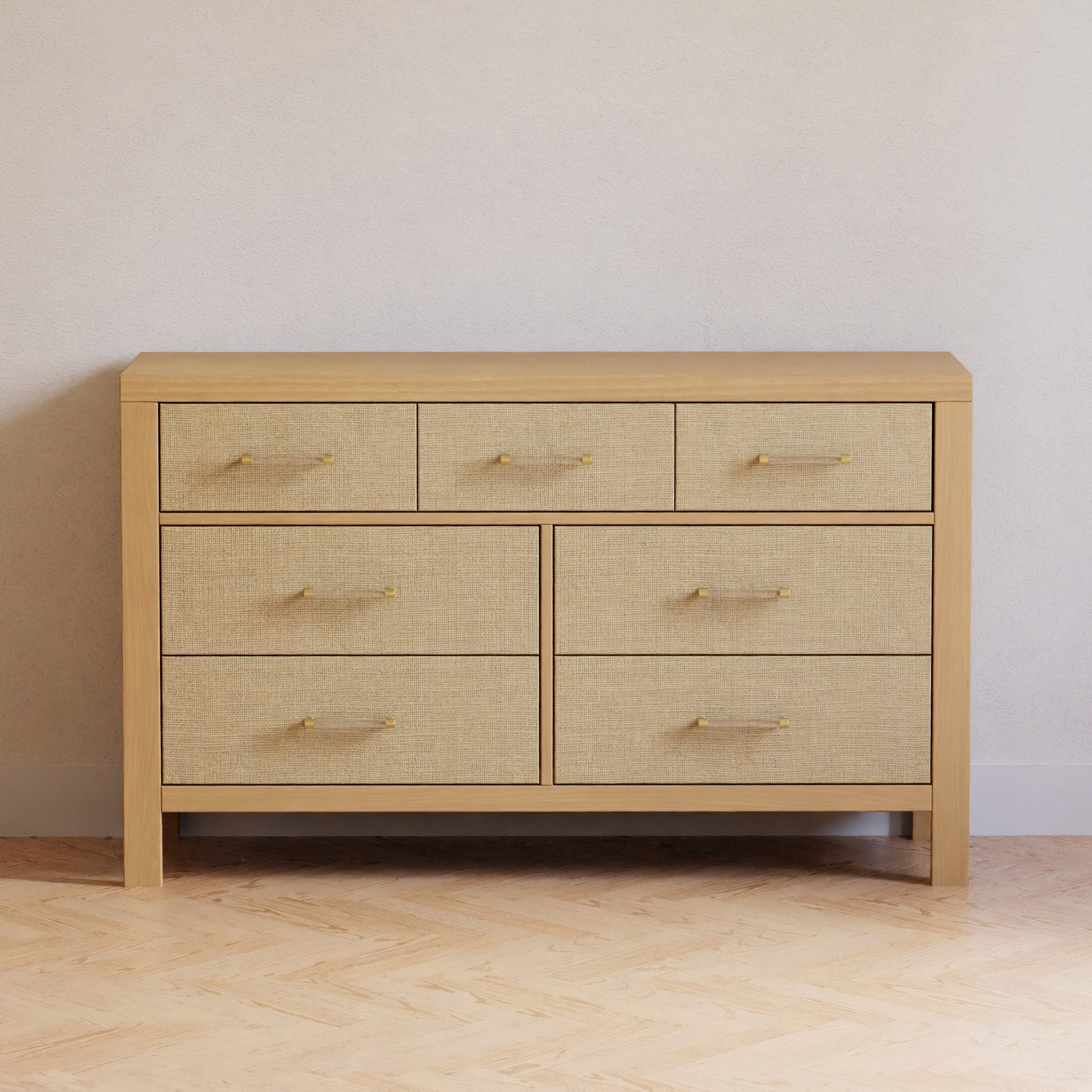 Eloise 7-Drawer Assembled Dresser - Honey and Performance Sand Eco-Weave - Twinkle Twinkle Little One