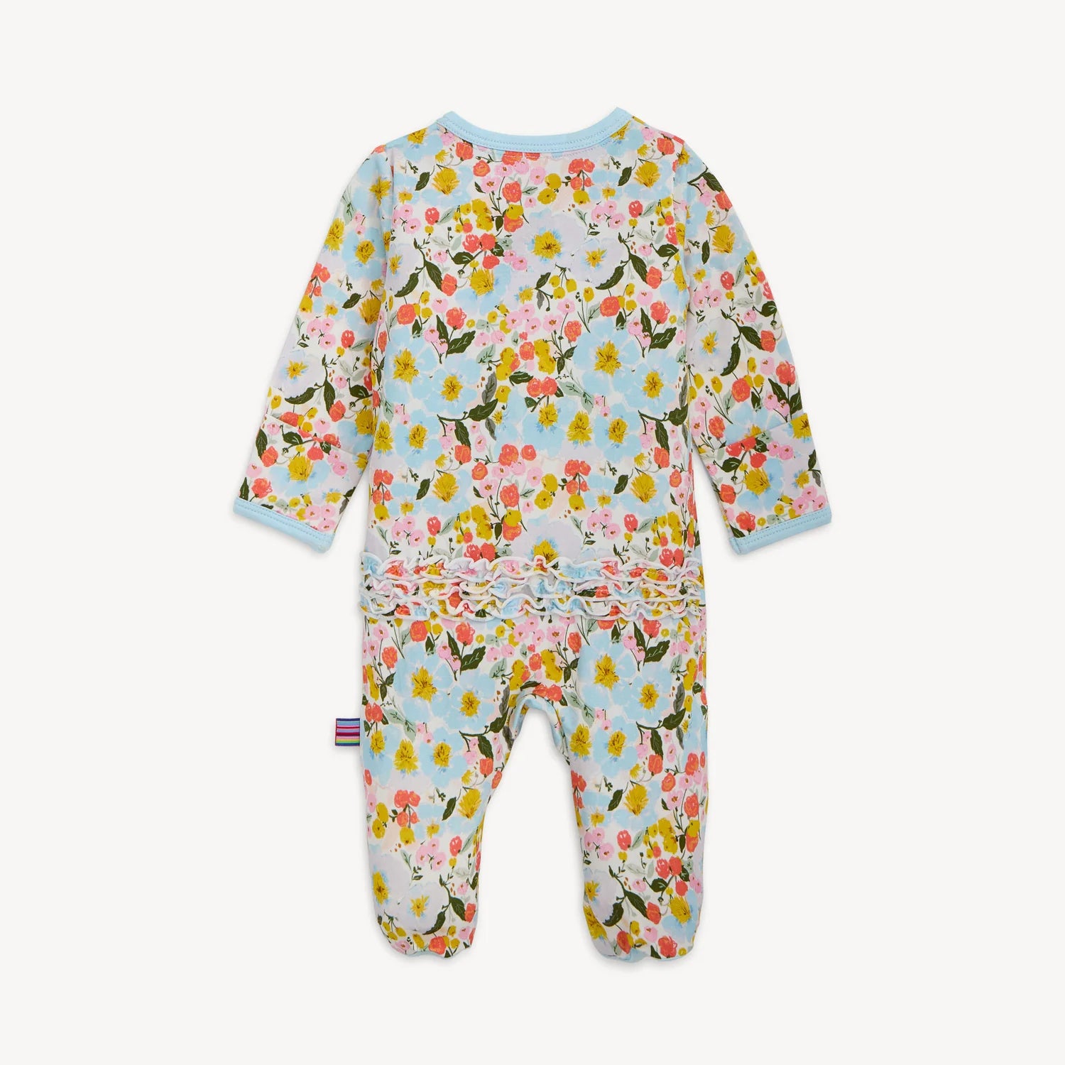 Floral patterned baby onesie on a white background