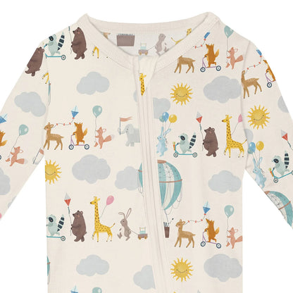 Print Footie with 2 Way Zipper in Natural Animal Parade - Twinkle Twinkle Little One