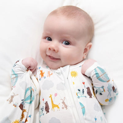 Print Footie with 2 Way Zipper in Natural Animal Parade - Twinkle Twinkle Little One