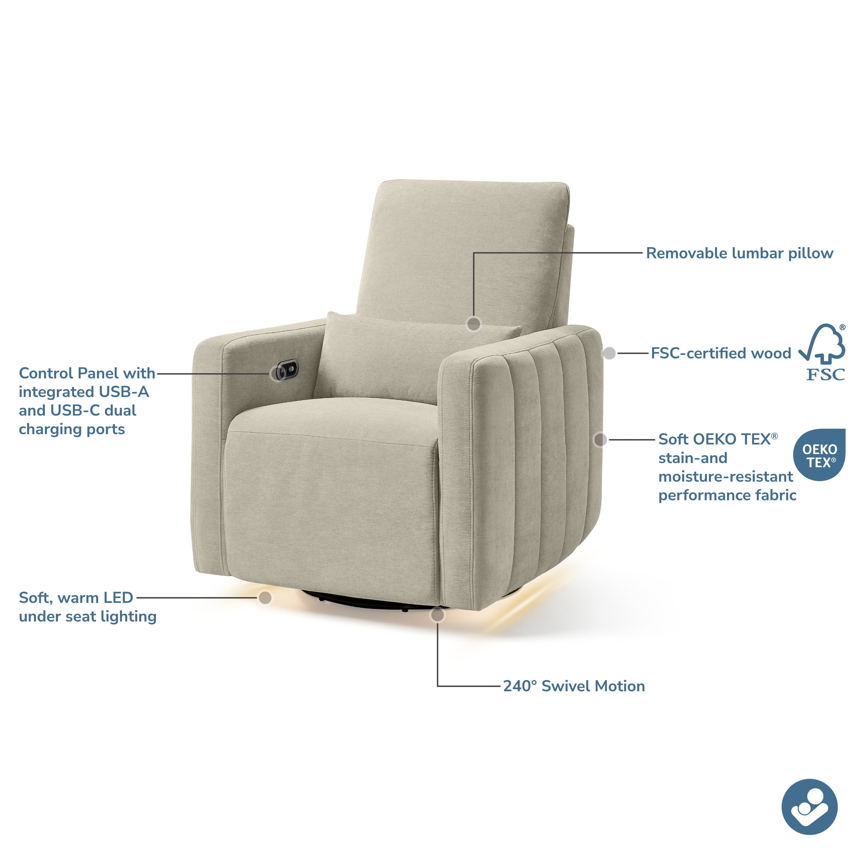 Maxi-Cosi Nursery Dorian Swivel Glider & Power Recliner with Nightlight