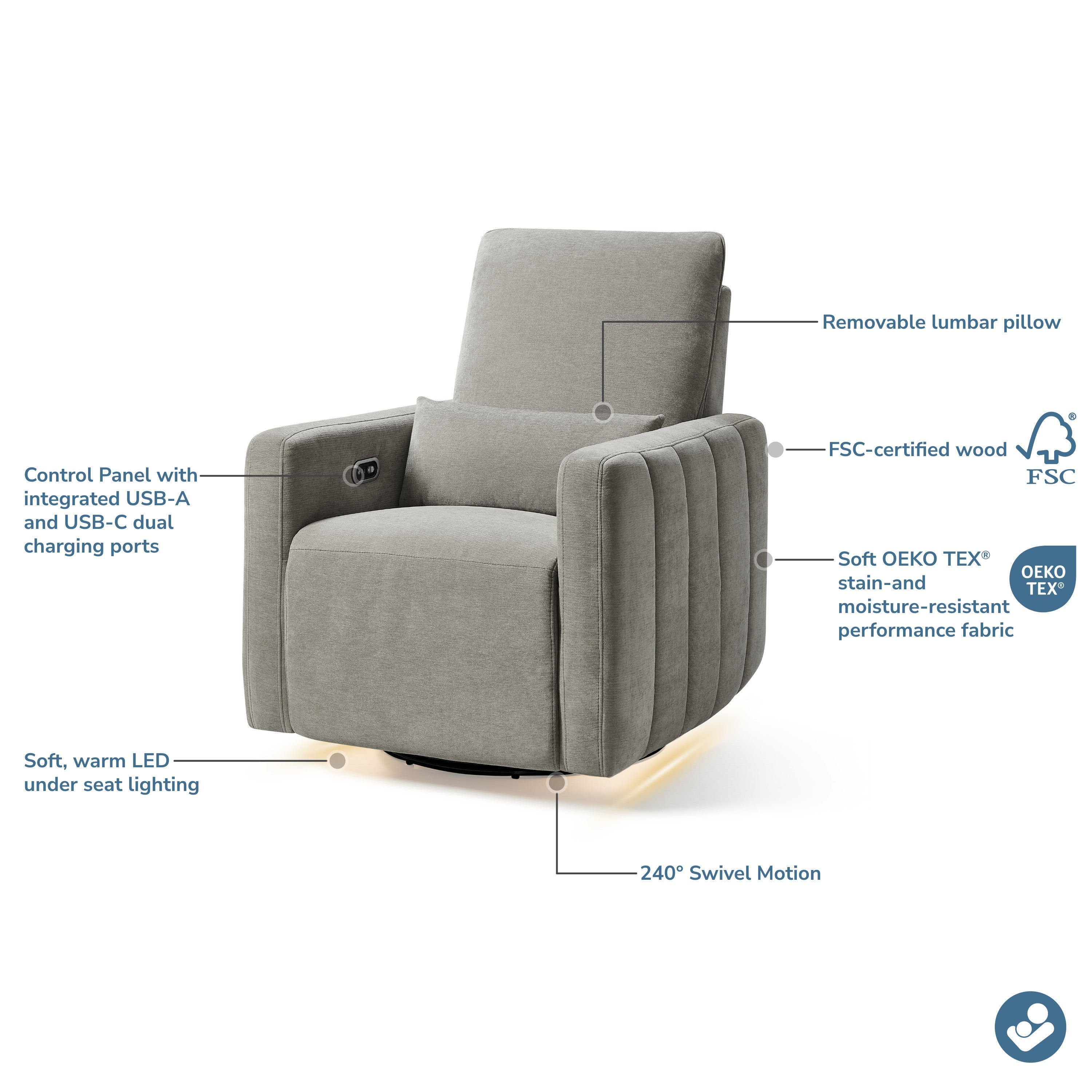 Maxi-Cosi Nursery Dorian Swivel Glider & Power Recliner with Nightlight