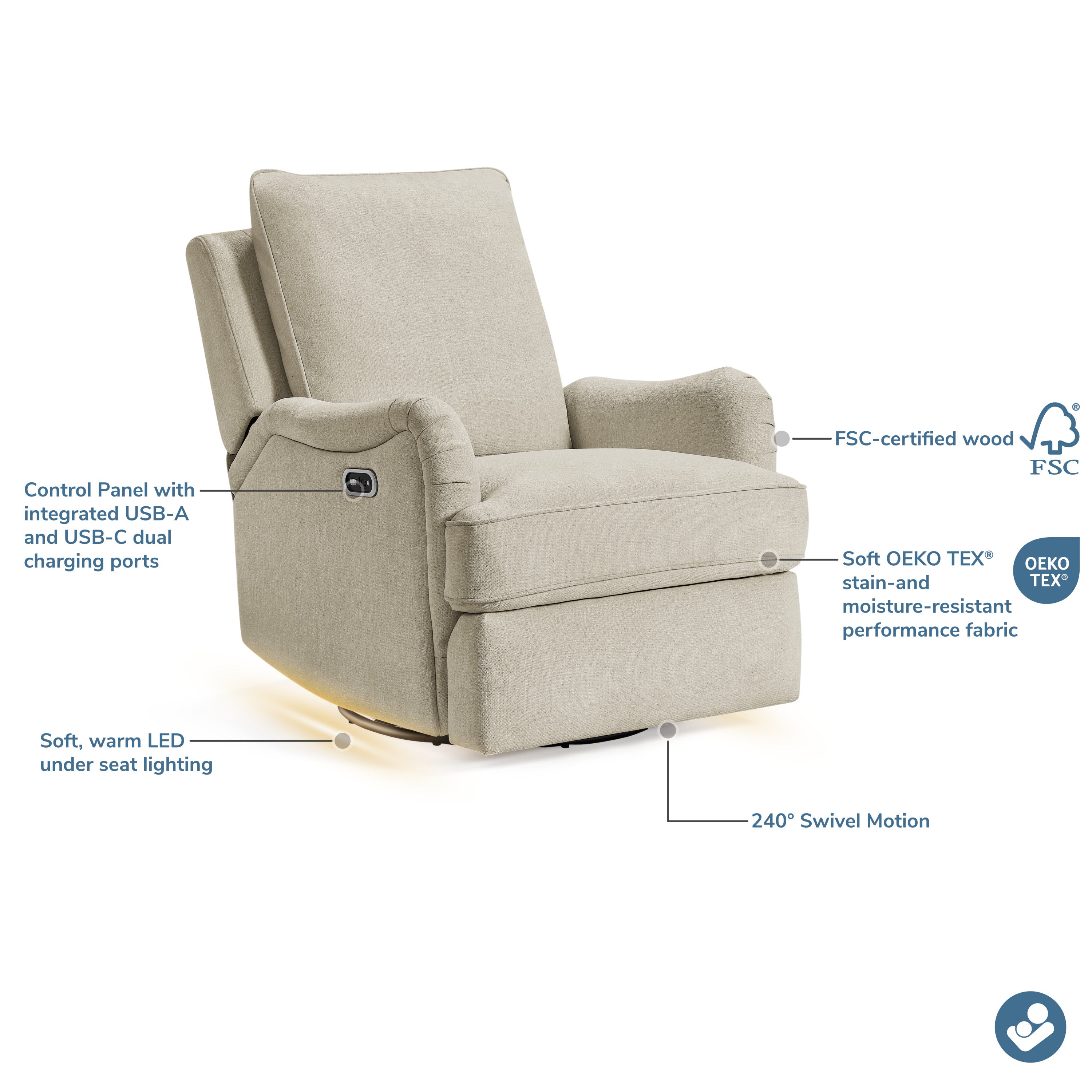 Maxi-Cosi Nursery Lindon Swivel Glider & Power Recliner