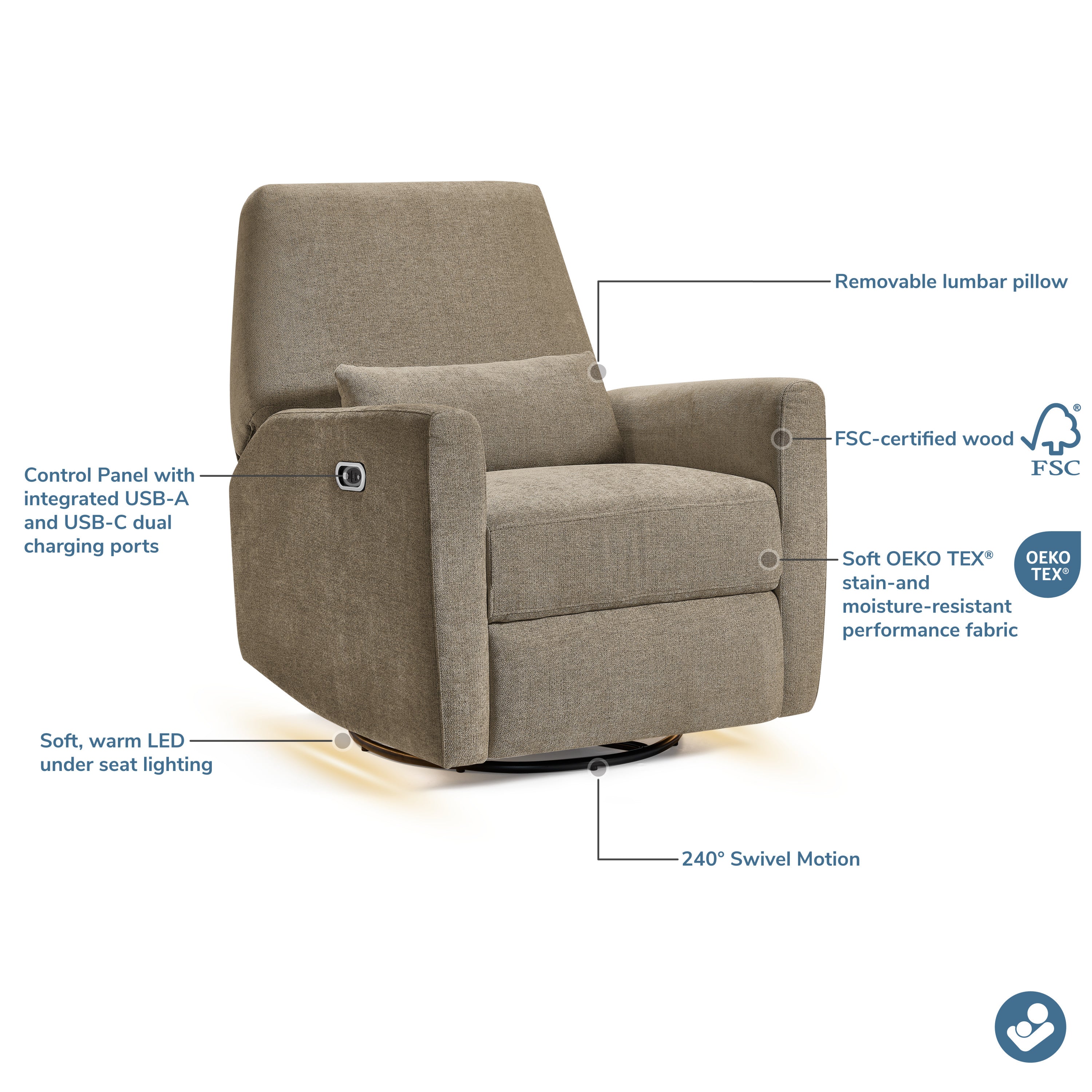 Maxi-Cosi Nursery Ansel Swivel Glider & Power Recliner with Nightlight
